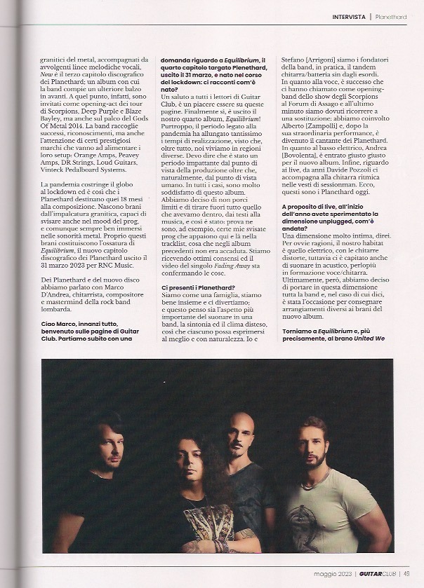 Se vi siete persi la mia intervista dove parlo dell'ultimo cd dei Planethard "EQUILIBRIUM" sulla rivista Guitar Club...🤘🤘🤘